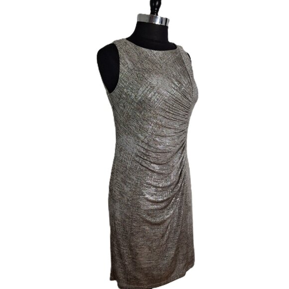 Wrap Dress Bodycon Ombre Ruched Cocktail Length Lux Silver Gold Size 14 - Picture 5 of 13